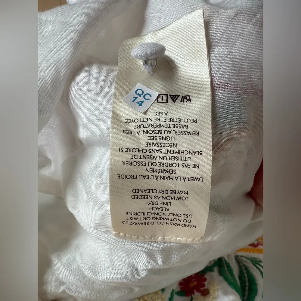 Anthropologie Deep V White Cotton Dress with Colorful Floral Embroidery • L - Picture 16 of 17